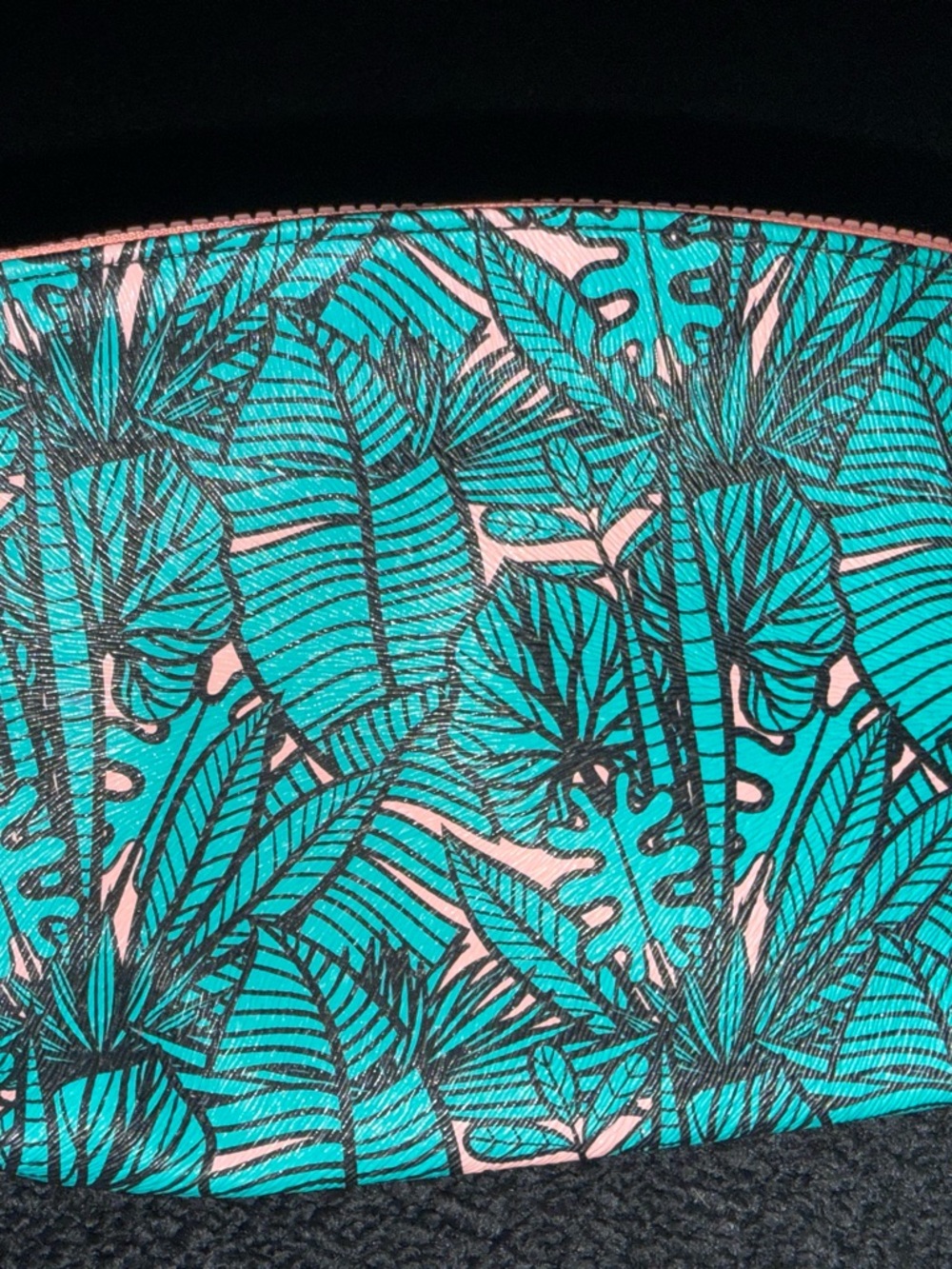 Tropical Leaf Print Clutch - Teal & Pink